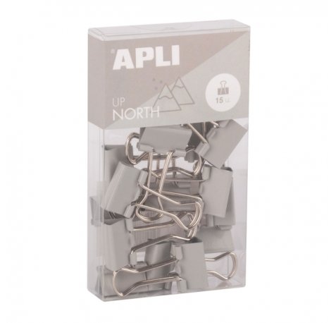 Apli Up North Pack con 15 Pinzas de Metal 19mm - Color Gris