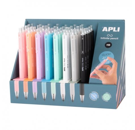 Apli Infinite Pencil Expositor con 40 Lapices Infinitos Retractiles HB - Colores Surtidos