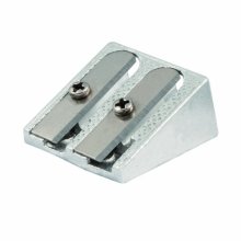 Faibo Afilalapiz Metalico de 2 Orificios para Lapices de hasta 10mm - Forma de Cuña - Color Aluminio (12 uds)