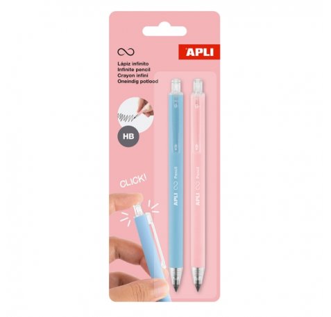 Apli Infinite Pencil Pack con 2 Lapices Infinitos Retractiles HB - Colores Rosa y Azul