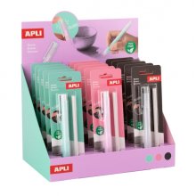 Apli Expositor con 15 Packs de Portagoma con Goma + Recambio - Sin PVC - 3 Colores Surtidos