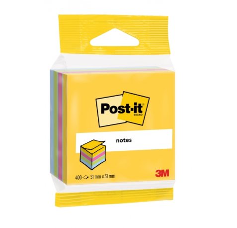 Post-It Cubo de 400 Notas Adhesivas Reposicionables - Forma Cuadrada - 51x51mm - Colores Surtidos