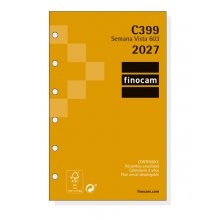 Finocam C399 Recambio para Agenda Classic - Anual 2027 - Semana Vista Horizontal - Formato 603 - 79x127mm - 6 Taladros - Papel de 80g/m2 - Esquinas Microperforadas - Color Blanco Finocam C399 Recambio para Agenda Classic - Anual 2027 - Semana Vista Horizontal - Formato 603 - 79x127mm - 6 Taladros - Papel de 80g/m2 - Esquinas Microperforadas - Color Blanco