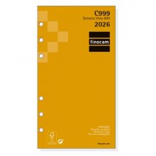 Finocam C999 Recambio para Agendas Classic - Anual 2026 - Hojas Microperforadas - Formato 609 - 94x6x171mm - Semana Vista Horizontal - Color Blanco