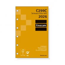 Finocam C299C Recambio para Agendas Classic en Catalan - Anual 2026 - Hojas Microperforadas - Formato 602 - 73x6x114mm - Semana Vista Horizontal - Color Blanco