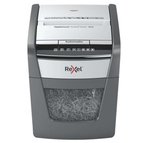 Rexel Optimum AutoFeed 50X Destructora Automatica de Corte en Particulas- 20L - Alimentacion Automatica 50 hojas - Ranura Manual 6 Hojas - Anti Atasco