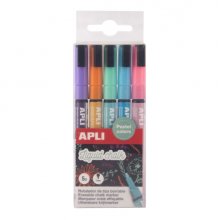 Apli Pack de 5 Rotuladores de Tiza Liquida - Punta Redonda 3mm - Secado Rapido - Colores Patel Surtidos