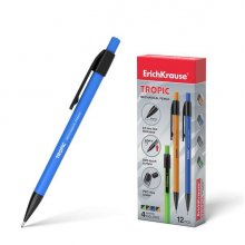 ErichKrause Tropic Portaminas - Boquilla Retractil y Revestimiento Soft Touch - Colores Mate Brillantes - con Borrador y Capuchon - Clip Comodo - Dureza HB - Minas de 0.5mm - Color Negro (12 uds)