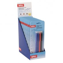 Apli Erasable Gel Expositor de 12 Blisters con 4 Boligrafos de Tinta Gel Borrables cada Uno - Punta de 0,5mm - Zona de Agarre de Silicona - Colores Azul, Negro y Rojo