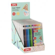Apli Color Clik Expositor con 12 Packs de 12 Portaminas con Minas de Colores 2.6mm + 12 Recambios + 1 Sacapuntas - Forma Redonda - Colores Surtidos