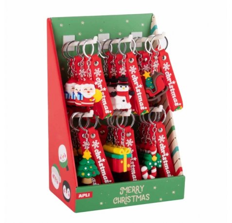 Apli Navidad Expositor con 24 Llaveros - 6 DiseÃ±os NavideÃ±os Diferentes - Ideales para Regalar, Coleccionar, etc...