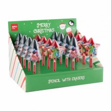 Apli Navidad Expositor con12 Packs de Lapices con Mini Gomas de Borrar - DiseÃ±os NavideÃ±os Diferentes