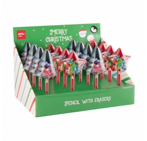 Apli Navidad Expositor con12 Packs de Lapices con Mini Gomas de Borrar - DiseÃ±os NavideÃ±os Diferentes