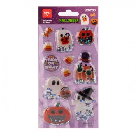 Apli Kids Glitter Movil Pack con 11 Pegatinas de Halloween - Con Efecto Glitter Movil que Aportan Brillo, Color y Movimiento