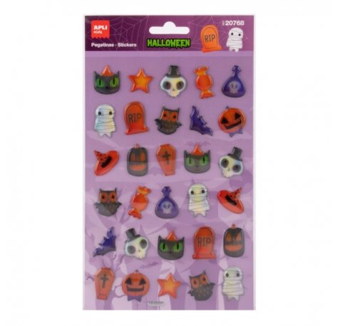 Apli Kids Pop Up Pack con 30 Pegatinas de Halloween con Efecto Volumen - Perfectas para Decorar Cuadernos, Agendas, etc...