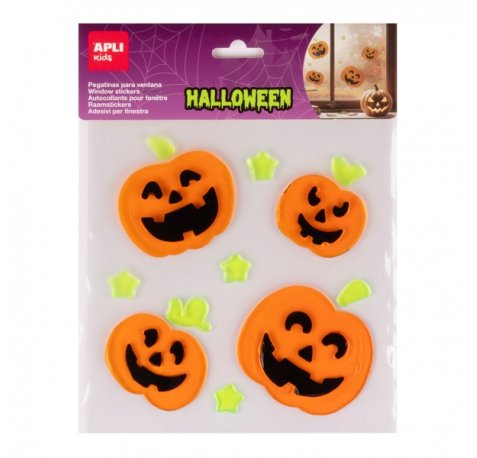 Apli Kids Pack con 12 Pegatinas Jelly de Halloween para Ventanas, Cristales, Espejos etc.. - DiseÃ±o Calabazas - Reposicionables - Textura Suave y Flexible - No dejan Residuos