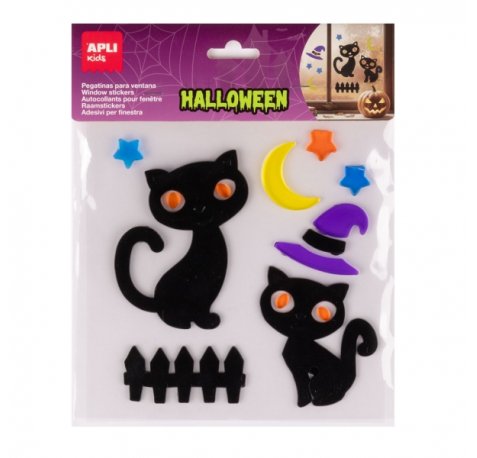 Apli Kids Pack con 10 Pegatinas Jelly de Halloween para Ventanas, Cristales, Espejos etc.. - DiseÃ±o Gatos Negros - Reposicionables - Textura Suave y Flexible - No dejan Residuos