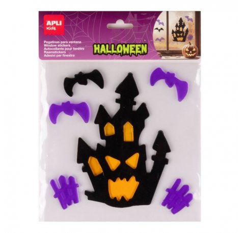 Apli Kids Pack con 7 Pegatinas Jelly de Halloween para Ventanas, Cristales, Espejos etc.. - DiseÃ±o Casa Embrujada - Reposicionables - Textura Suave y Flexible - No dejan Residuos