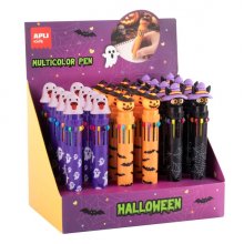 Apli Kids Halloween Expositor con 24 Boligrafos Retractiles Multicolor - 10 Colores de Tinta - 3 Modelos Diferentes