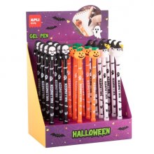 Apli Kids Halloween Expositor con 24 Boligrafos Tinta Gel Azul - 3 Modelos Diferentes