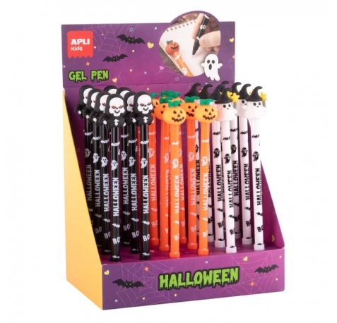 Apli Kids Halloween Expositor con 24 Boligrafos Tinta Gel Azul - 3 Modelos Diferentes