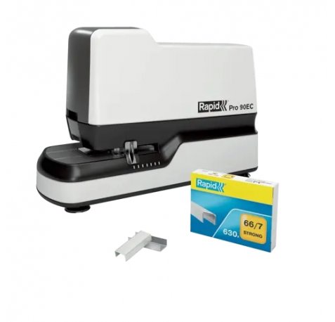 Rapid Pro 90EC Grapadora Electrica - Grapa hasta 50 Hojas - Usa Grapas NÂº66 y NÂº44 - Grapado Cerrado - Ajuste Automatico de la Fuerza de Grapado - Color Blanco/Negro