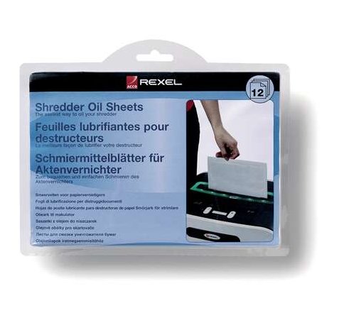 Rexel Pack de 12 Hojas Lubricantes para Destructoras