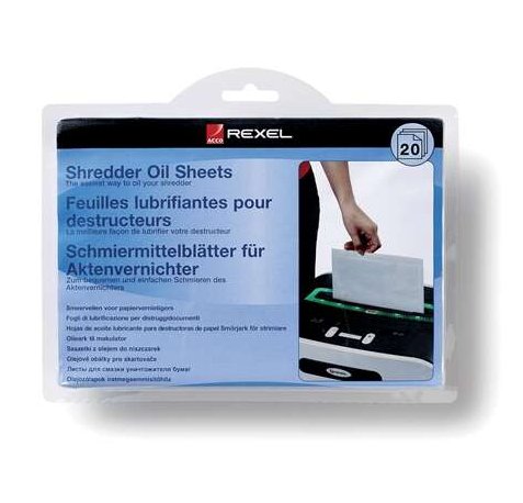 Rexel Pack de 20 Hojas Lubricantes para Destructoras