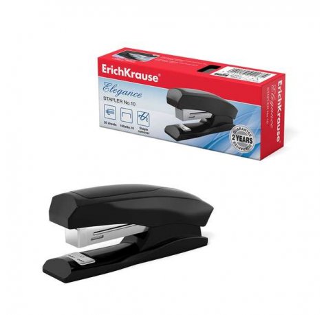 Erichkrause Grapadora Elegance - Hasta 20 Hojas - Quita Grapas Incorporado - Plastico Resistente a los Golpes - Mecanismo de Acero de Alta Calidad - Grapas Metalicas Solidas - Capacidad 100 Grapas ?10 - Color Negro