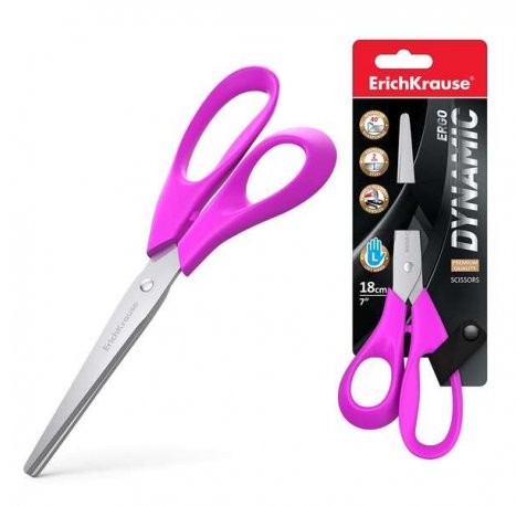 Erichkrause Dynamic - Tijeras para Zurdos de 18cm - Cuchillas de Acero Inoxidable - Afilado Doble Avanzado - Resistente a La Corrosion - Mangos Ergonomicos - Color/Diseño Variado