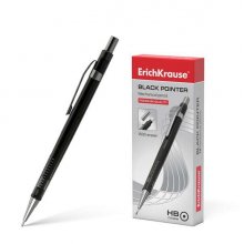 Erichkrause Portaminas Black Pointer 05 mm - Estilo Clasico con Detalles de Metal - Boquilla Retractil - Dureza HB - Minas de 05 mm - Color Negro (12 uds)