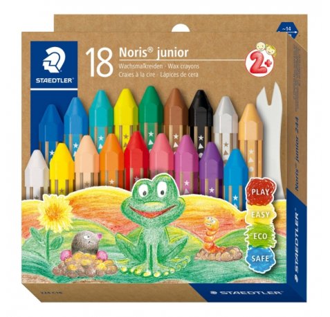 Staedtler Noris Junior Pack de 18 Ceras de Colores Extragruesas - Forma Hexagonal - Colores Surtidos