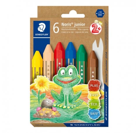 Staedtler Noris Junior Pack de 6 Ceras de Colores Extragruesas - Forma Hexagonal - Colores Surtidos