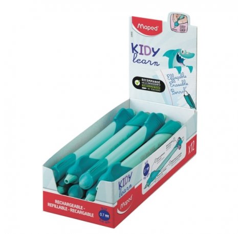 Maped Kidy Lern Magic Boligrafo Borrable con Guia para Dedos - Modelo Tiburon - Tinta Color Azul - Recomendado para NiÃ±os de 4 a 10 AÃ±os - Color Turquesa (12 uds)