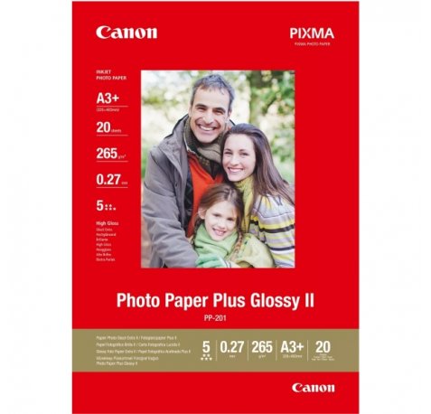Canon PP-201 Papel Fotografico Plus Glossy II A3+ 32.9x42.3cm Brillo 265gr 20 Hojas
