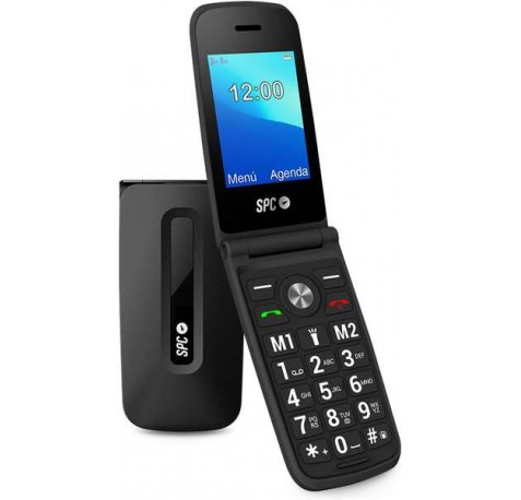 SPC Titan Telefono de Tapa - Diseño Funcional y Elegante - Botones y Teclas Grandes - Acciones Inteligentes de Ayuda - Acceso Directo a Dos Contactos - Volumen Extra Alto - Cargador USB Tipo C - Color Negro