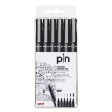 Uni-ball Uni Pin Pack de 6 Rotuladores Calibrados 0.03, 0.05, 0.1, 0.3, 0.5, 0.8 - Punta Poliacetal - Tinta Pigmentada Resistente al Agua y Luz - Ideal para Dibujo Profesional y Escritura - Color Negro