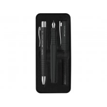 Faber-Castell Poly Pack de Boligrafo Poly Ball y Pluma Estilografica Poly Pen con Plumin B - Clip de Metal - Color Negro