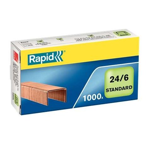 Rapid Confort Caja de 1000 Grapas 24/6 - Hasta 20 Hojas - Alambre Flexible Cobreado - Patilla de 6mm