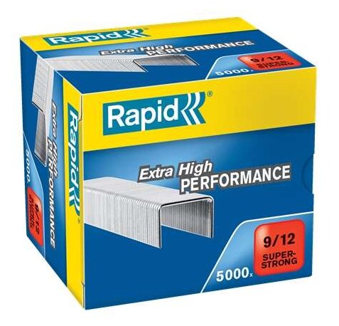 Rapid Super Strong Caja de 5000 Grapas 9/12 - De 60 a 90 Hojas - Alambre Galvanizado Superreforzado - Patilla de 12mm
