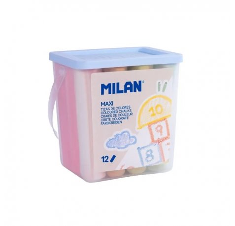 Milan Pack de 12 Tizas Redondas Maxi Ã¸ 2,4cm - Antipolvo - No Contienen Caseina - Colores Surtidos