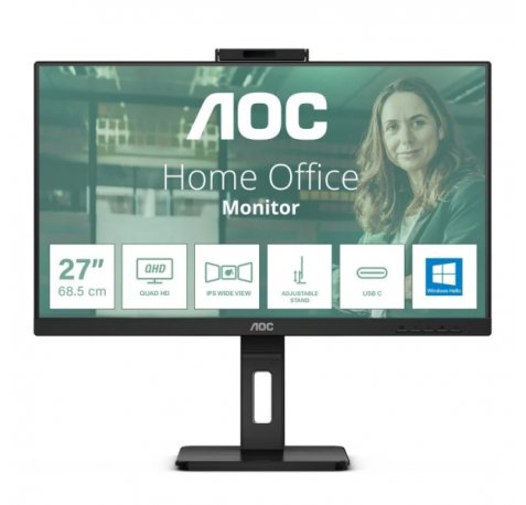AOC 24P3QW Monitor 23.8" WLED IPS FullHD 120Hz - Respuesta 4ms - Ajustable en Altura, Giratorio e Inclinable  - Altavoces 10W - USB, HDMI, DisplayPort, Webcam - VESA 100x100