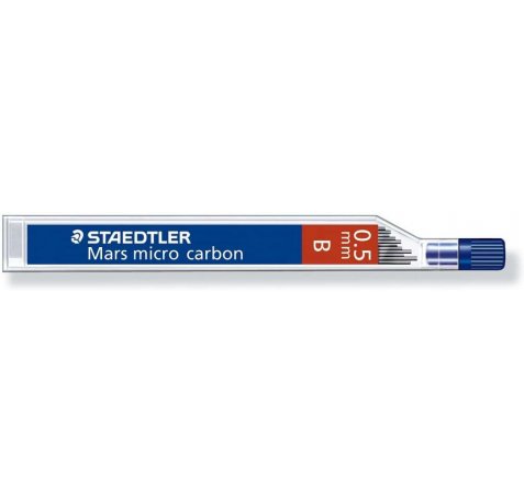 Staedtler Mars Micro Carbon 250 Tubo de 12 Minas de Grafito - Dureza B - Trazo 0.5mm - Alta Resistencia (12 uds)