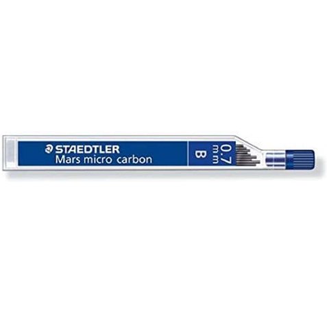Staedtler Mars Micro Carbon 250 Tubo de 12 Minas de Grafito - Dureza B - Trazo 0.7mm - Alta Resistencia (12 uds)