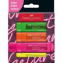 Faber-Castell Textliner 46 Ed. Genz Superfluorescente Pack de 4 Marcadores Fluorescentes - Punta Biselada - Trazo entre 1mm y 5mm - Tinta con Base de Agua - Colores Surtidos