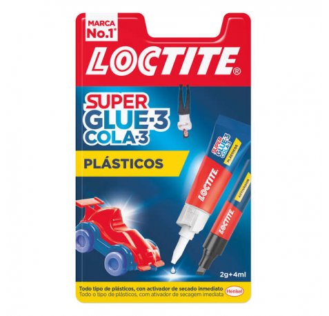 Loctite Superglue-3 Plasticos Dificiles Bl 4ml + 2gr - Pegamento Transparente y Liquido - Formulado para Plasticos Dificiles - Facil de Extender - Incluye Activador en Formato de Rotulador