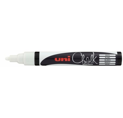 Uni-ball PWE-5M Marcador de Tiza Liquida - Punta Conica 1.8-2.5mm - Borrado en Humedo - Resistente a la Lluvia - Color Blanco (6 uds)