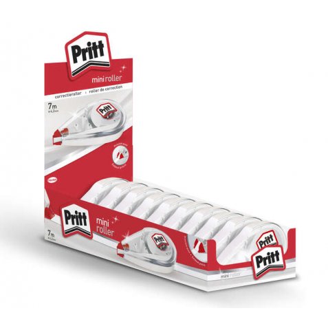 Pritt Mini Roller Expositor 4.2mm x 7m - Compacto y Ergonomico - Punta Flexible de Alta Precision - Compatible con Todo Tipo de Papel (10 uds)