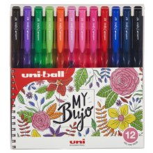 Uni-ball Signo RT1 UMN-155N Estuche de 12 Boligrafos Retractiles - Punta de Bola 0.7mm - Tinta de Gel Mejorada - Agarre de Goma - Color Surtido