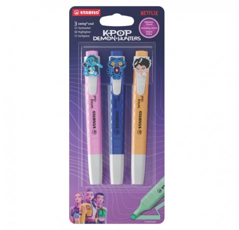 Stabilo Swing Cool K-Pop Demon Hunters Pack con 3 Marcadores - Cuerpo Plano - Punta Biselada - Trazo entre 1 y 4mm - Tinta con Base de Agua - - Colores Surtidos